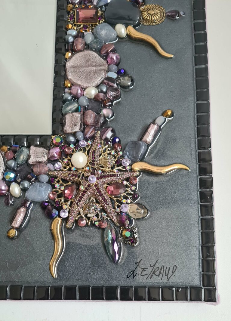 Miroir Gris Parme et or - Lydie Eyraud