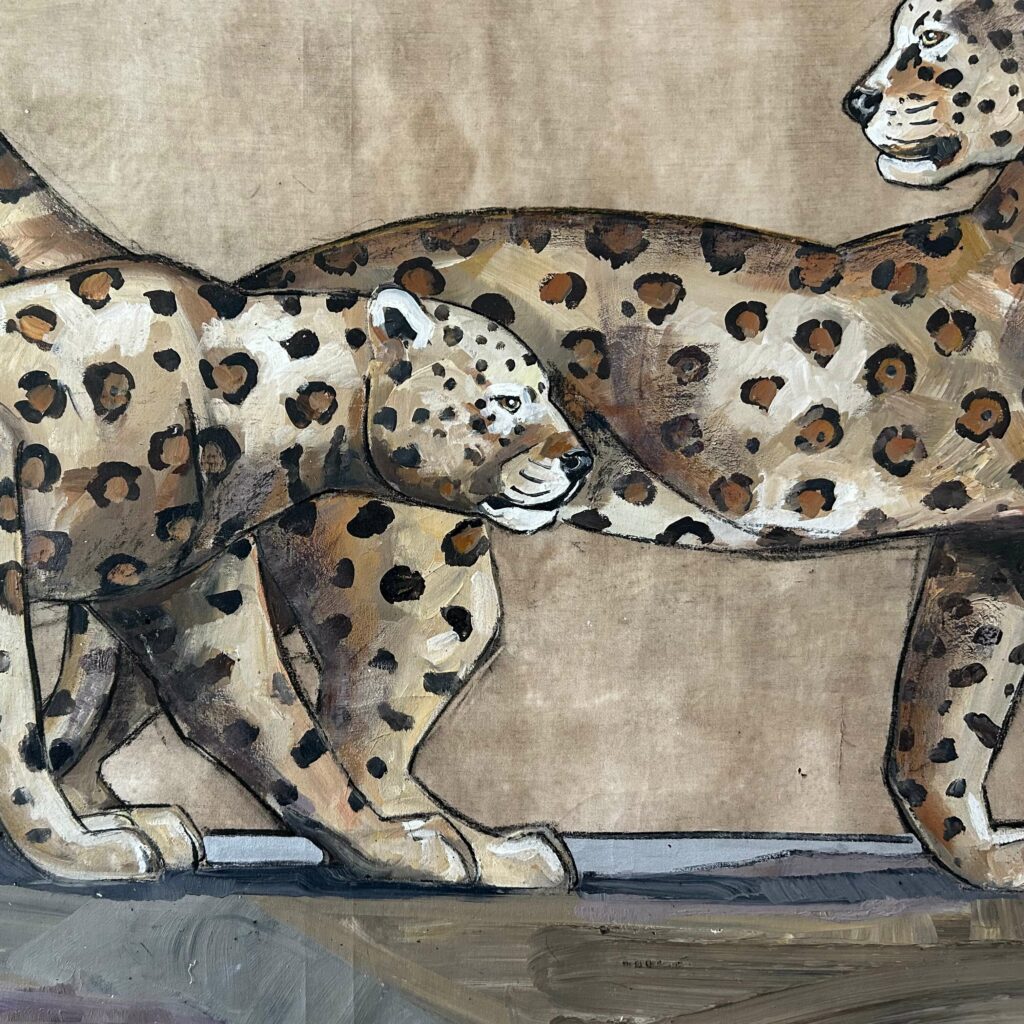 Marta Johan Milossis (1957), Grande huile sur toile "2 panthères tachetées"