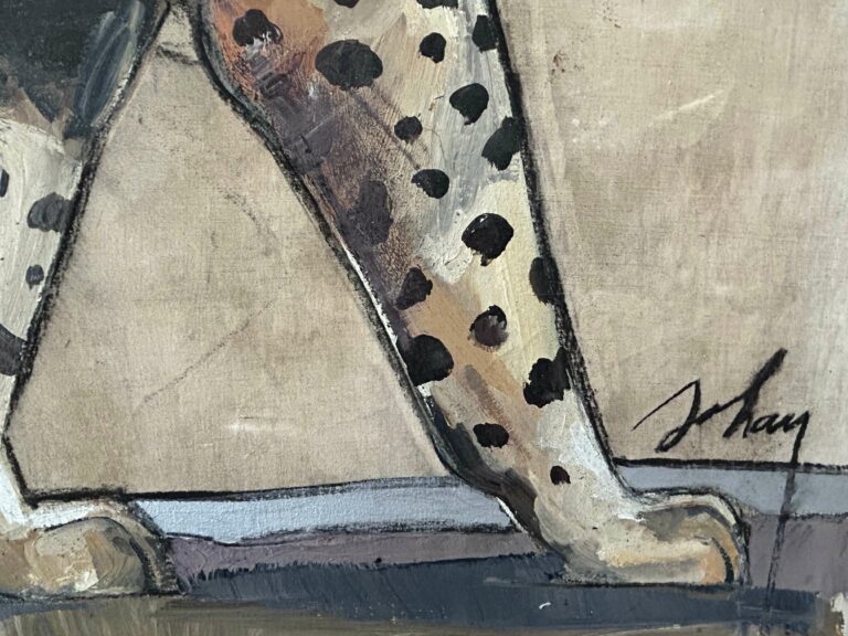 Marta Johan Milossis (1957), Grande huile sur toile "2 panthères tachetées"
